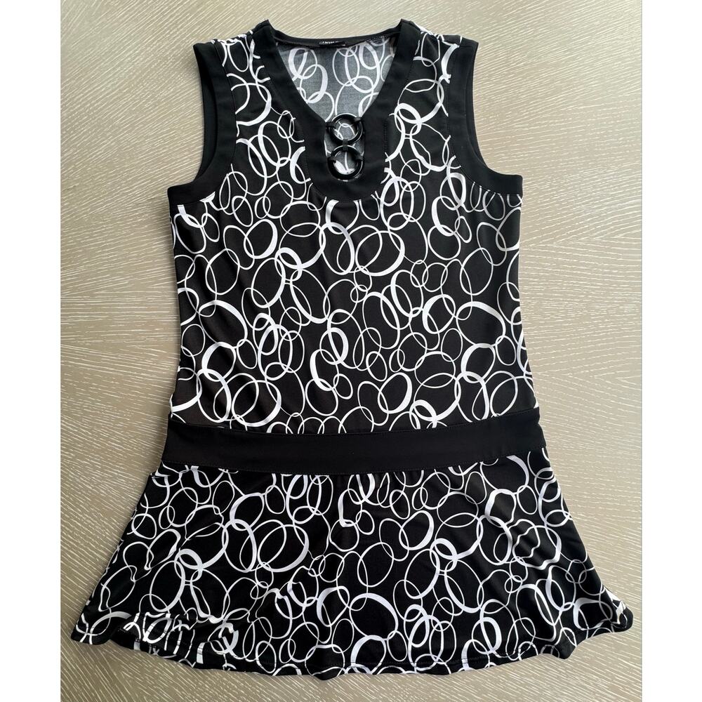 Tribal Sporty Tennis Golf Mini Black White Geometric Circle O-Ring Dress M - Picture 5 of 7